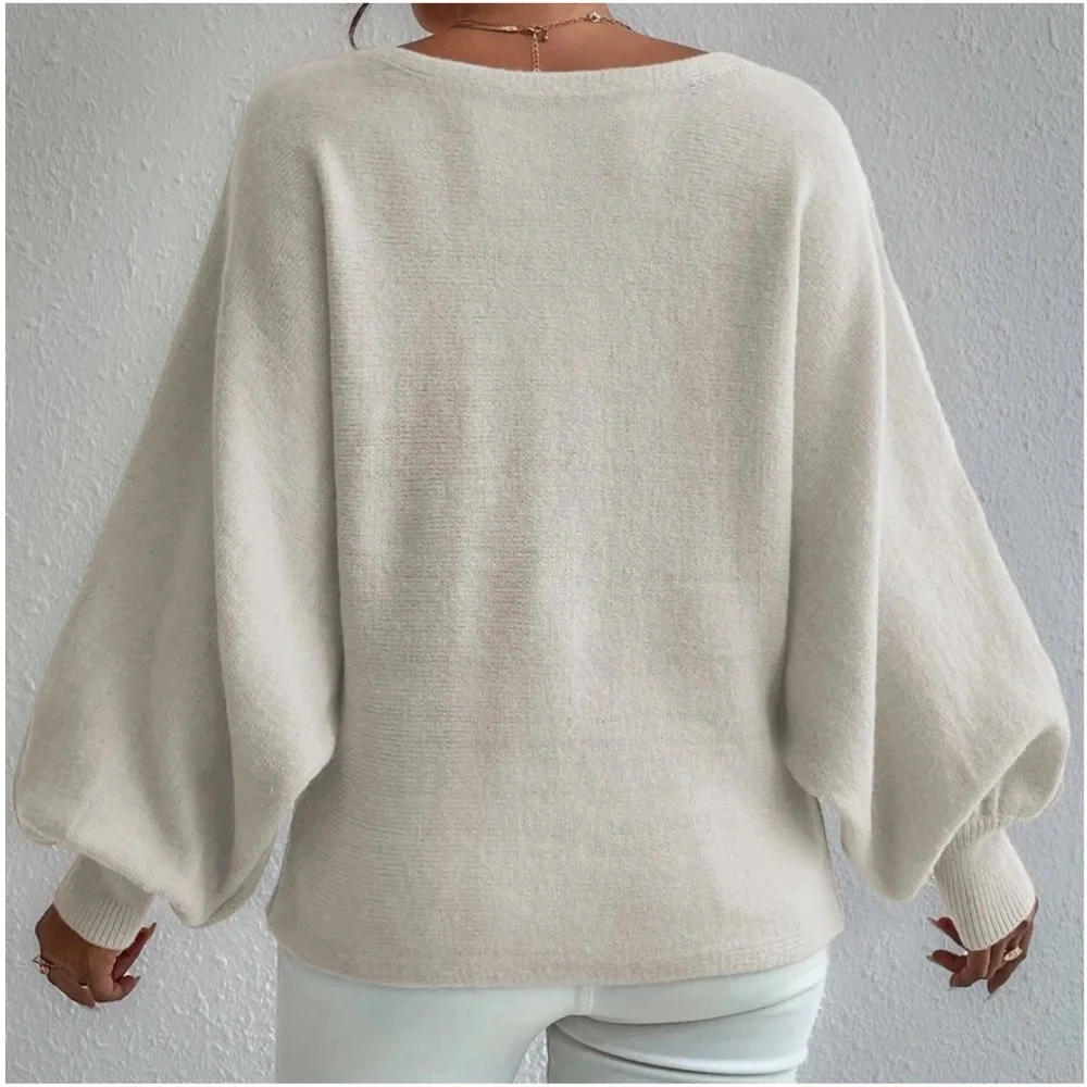 Cozy Print Balloon Sleeve Sweater Top - Picture 10 of 10